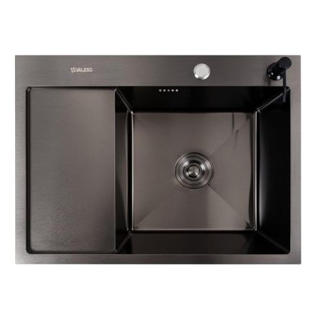 Черная кухонная мойка CM 65*50 R PVD VALESO Handmade (круглый сифон 3,0/0,8)