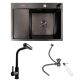 SET Valeso, Handmade sink CM 65*50 R PVD black + mixer tap XK09B black