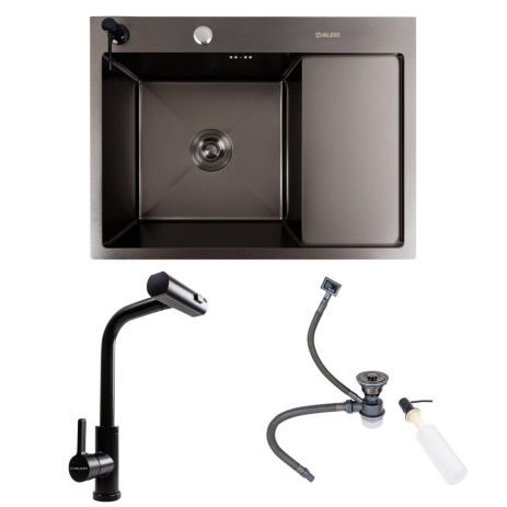 КОМПЛЕКТ Valeso Handmade мийка CM 65*50 L PVD чорна + змішувач XK09B чорний