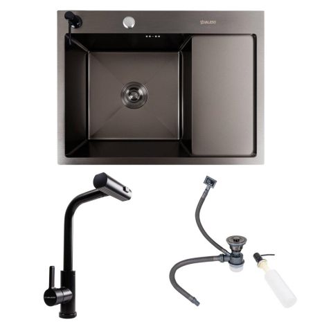 КОМПЛЕКТ Valeso Handmade мойка CM 65*50 L PVD черная + смеситель XK09B черный