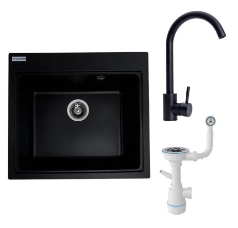 Комплект VALESO: Мийка VESTA 5852 чорна + змішувач BG76 + сифон 1041