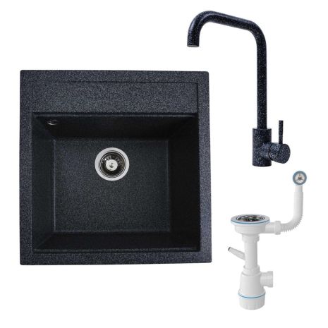 Комплект «Мийка FIESTA (графіт) + сифон + змішувач у кольорі графіт»