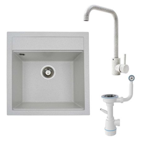 Комплект «Мийка FIESTA (біла в крапку) + сифон + змішувач (білий в крапку)» - CleanSet Fiesta Комплект «Мийка FIESTA (біла в крапку) + сифон + змішувач (білий в крапку)» - CleanSet Fiesta