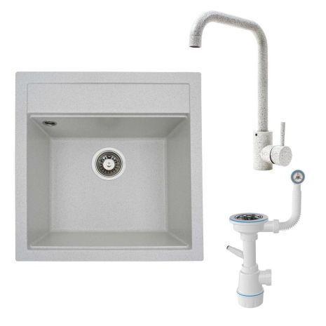 Комплект «Мийка FIESTA (біла в крапку) + сифон + змішувач (білий в крапку)» - CleanSet Fiesta