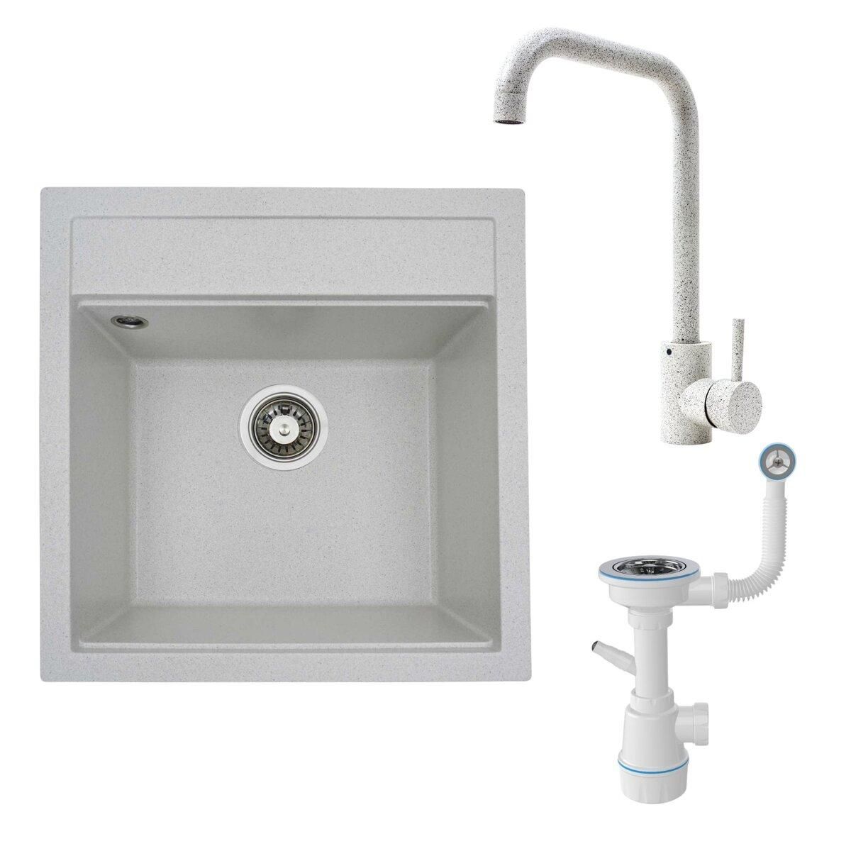 Комплект «Мийка FIESTA (біла в крапку) + сифон + змішувач (білий в крапку)» - CleanSet Fiesta Комплект «Мийка FIESTA (біла в крапку) + сифон + змішувач (білий в крапку)» - CleanSet Fiesta