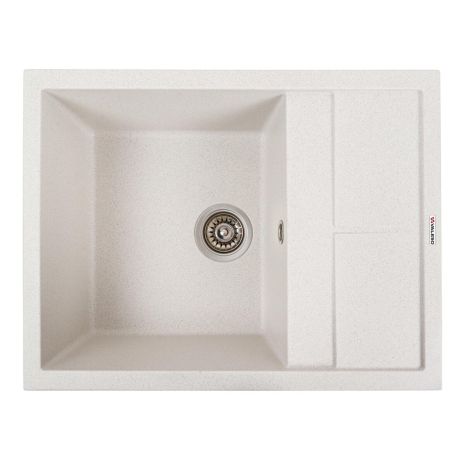 Гранитная изысканная мойка для кухни VALESO LOTOS 6550 (белая с точкой)