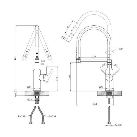 Змішувач для кухні Kroner KRP Ersel — GRP03112BLK