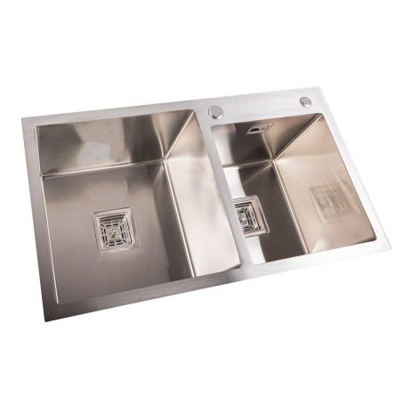 Кухонная Мойка Platinum Handmade HDB 780х430х230 с Двумя Чашами (квадратный сифон, 3.0/1.0)
