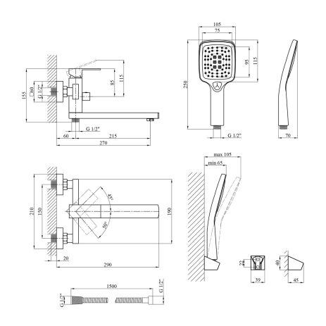 Смеситель для ванны Kroner KRP Edelstahl Kubus - PVD070 Смеситель для ванны Kroner KRP Edelstahl Kubus - PVD070