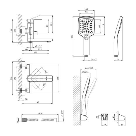 Змішувач для ванни Kroner KRP Edelstahl Kubus — PVD060