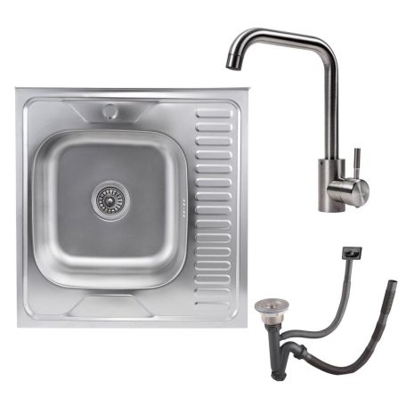 КОМПЛЕКТ мийка накладна 6060 САТИН "L" 0,7/160 TM Valeso + змішувач NS02A Valeso