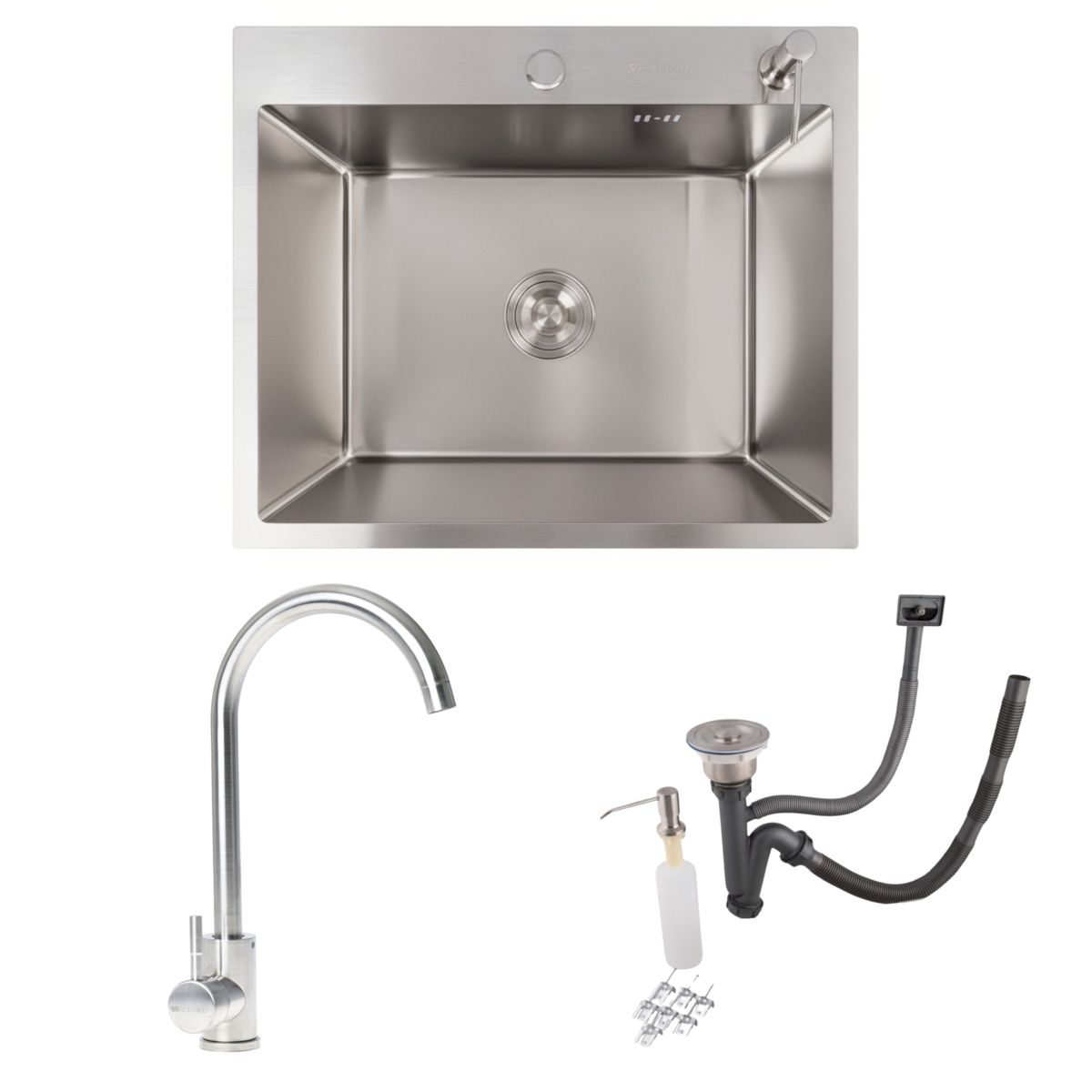 Кухонна мийка VALESO Handmade 60*50 нержавіюча сталь + Змішувач 56 NESP комплект Кухонна мийка VALESO Handmade 60*50 нержавіюча сталь + Змішувач 56 NESP комплект