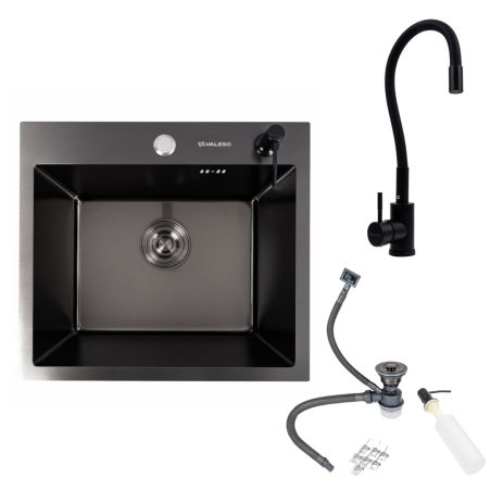 VALESO Комплект: кухонна мийка Handmade 50*45 чорна PVD + змішувач NES-ZZ45 VALESO Комплект: кухонна мийка Handmade 50*45 чорна PVD + змішувач NES-ZZ45