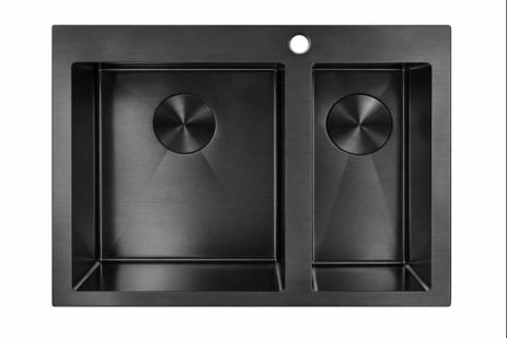 Мийка PVD чорна Valeso Handmade 60*50 (велика/мала чаша, 3,0/0,8)