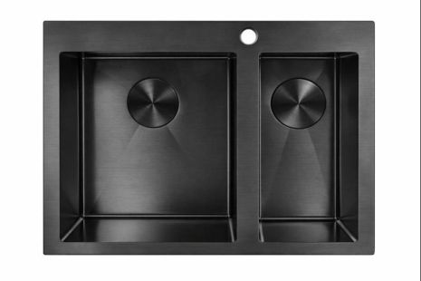 Мийка PVD чорна Valeso Handmade 60*50 (велика/мала чаша, 3,0/0,8)