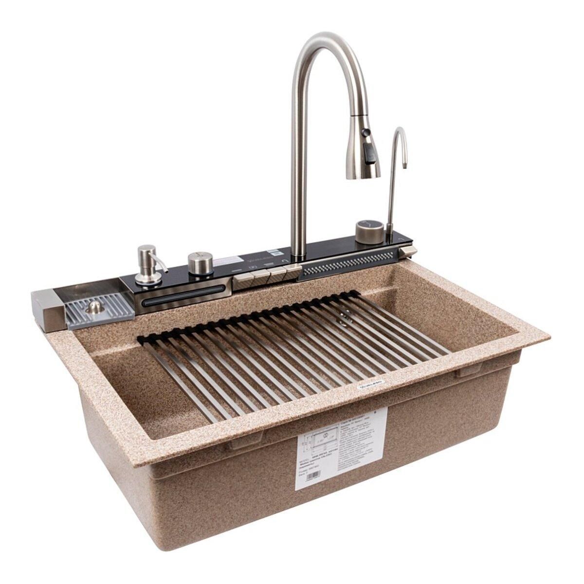 Матовая гранитная мойка VALESO 6846 IRENA (карамель), полная комплектация (Водопад) Матовая гранитная мойка VALESO 6846 IRENA (карамель), полная комплектация (Водопад)