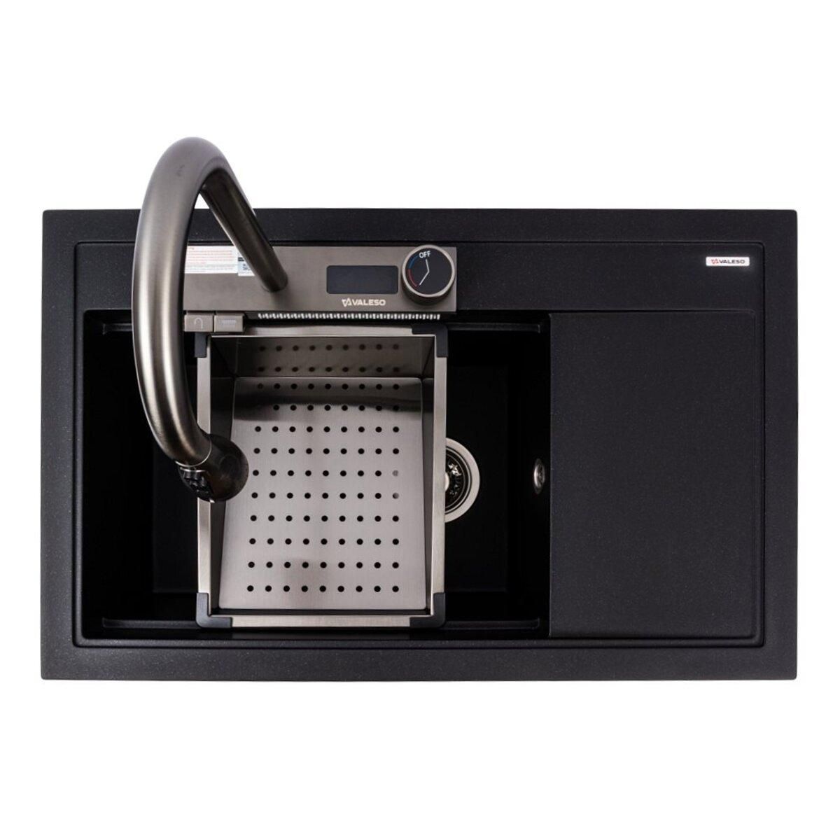 Гранитная кухонная мойка VALESO ATRUM 7950, матовая, черный металлик Гранитная кухонная мойка VALESO ATRUM 7950, матовая, черный металлик