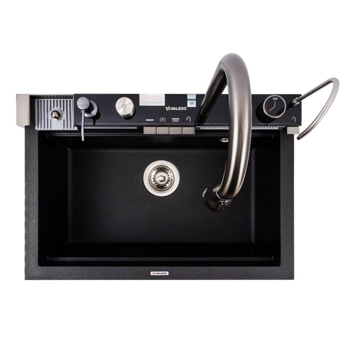 Кухонная гранитная мойка VALESO IRENA 6846 матовая в цвете Черный металлик Кухонная гранитная мойка VALESO IRENA 6846 матовая в цвете Черный металлик