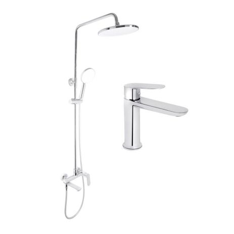 Акционный набор для душевой комнаты Qtap Evia Смеситель для раковины QTEVI2701CRM47576 Chrome+Qtap Evia