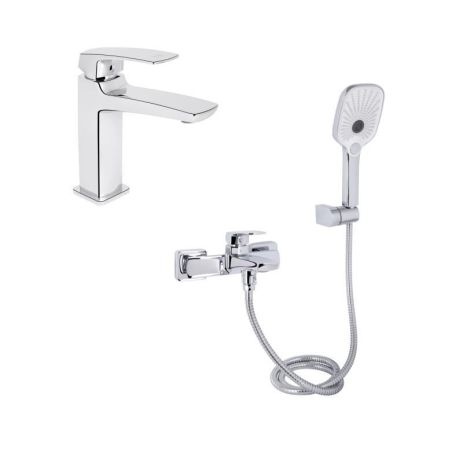 Акционный набор для Ванной комнаты Qtap Tern Смеситель для раковины QTTER2701CRM47584 Chrome+Qtap Tern короткий вилив