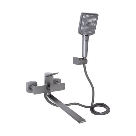 Змішувач для ванни Qtap Presto з довгим поворотним виливом (з душовим гарнітуром) QTPRE2601GRP45583 Graphite