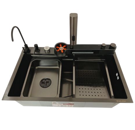 Кухонна мийка PVD чорна Valeso Handmade "Водоспад" (ДЕКОР 75х45DF)