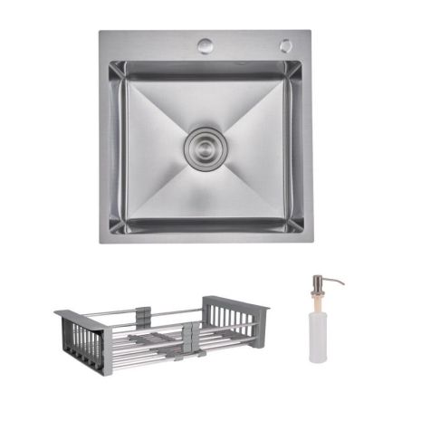 Комплект Lidz Handmade H5050H Мийка для кухні інтегрована Decor Honeycomb у комплекті з дозатором + Lidz K01G Кошик для