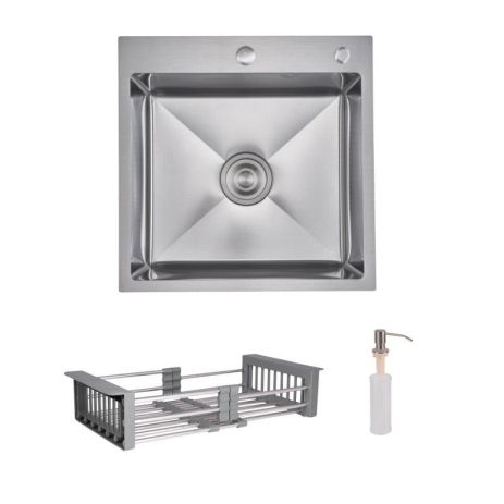 Комплект Lidz Handmade H5050H Мийка для кухні інтегрована Decor Honeycomb у комплекті з дозатором + Lidz K01G Кошик для