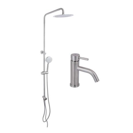 Акционный набор: Lidz Aria 0011F Смеситель для раковины (k35) Nickel + Lidz Aria 1120 Душевая стойка универсальная на два