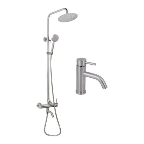 Акционный набор: Lidz Aria 0011F Смеситель для раковины (k35) Nickel + Lidz Aria 1031 Душевая система на 3 потребителя (с изливом)