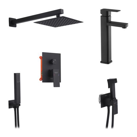 Набір 3 в 1 душова система та гігієнічний душ зі змішувавчем до чаші Kroner Edelstahl Kubus-SCH082