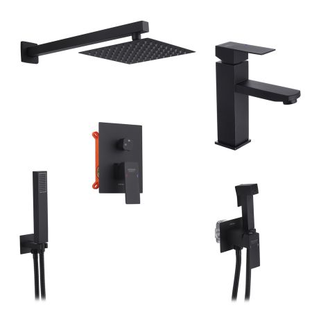 Набір 3 в 1 душова система+змішувач гігієнічного душа та раковини Kroner Edelstahl Kubus-SCH082