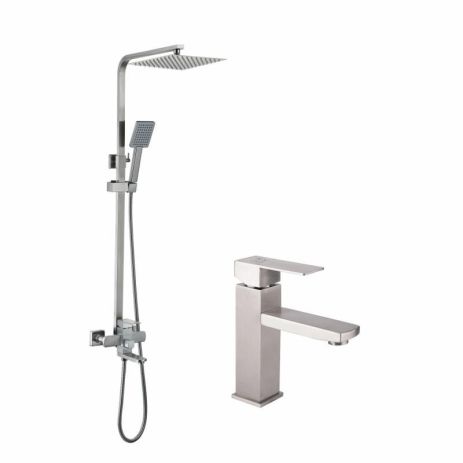 Акционный набор Lidz Kubis: Душевая система 1030 Nickel + Смеситель 001F Nickel в подарок