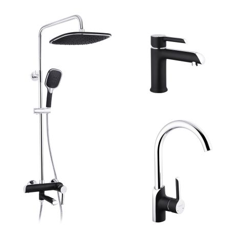 Набір 3 в 1 душова система Kroner Essen-SCH063 + змішувач Essen-SCH030 + змішувач Essen-SCH010