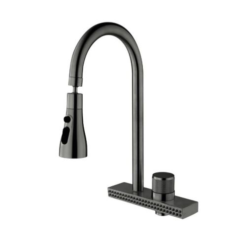 Змішувач для кухні MiX FOL-017 Graphite з водоспадом із нержавіючої сталі