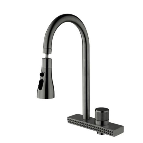 Змішувач для кухні MiX FOL-017 Graphite з водоспадом із нержавіючої сталі