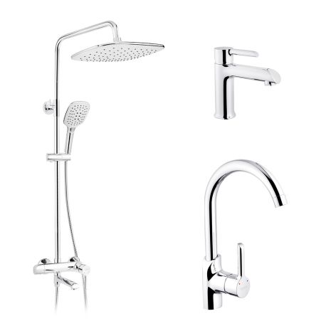 Набор 3 в 1 душевая система Kroner Essen-C063 + смеситель Essen-C030 + смеситель Essen-C010