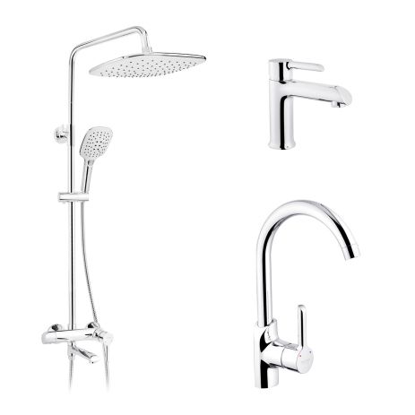 Набор 3 в 1 душевая система Kroner Essen-C063 + смеситель Essen-C030 + смеситель Essen-C010