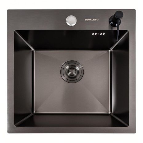 Кухонна мийка 45х45 Valeso PVD покриття чорна (сифон круглий 3,0/0,8)
