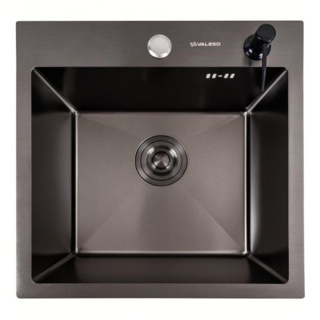 Кухонна мийка 45х45 Valeso PVD покриття чорна (сифон круглий 3,0/0,8)