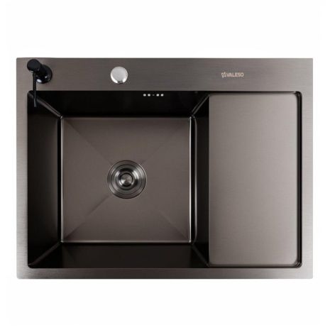 Кухонна мийка CM 65*50 L чорна з PVD покриттям VALESO Handmade (круглий сифон 3,0/0,8)
