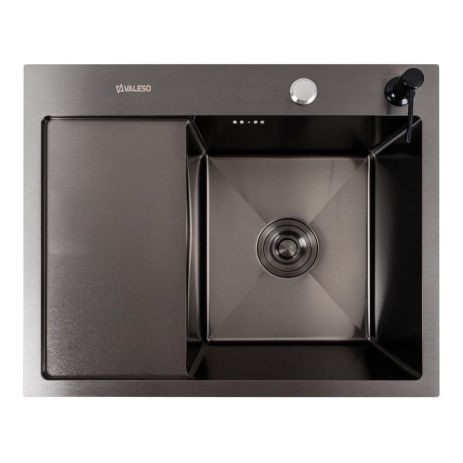 Чёрная кухонная мойка CM 58*48 R PVD VALESO Handmade (круглый сифон 3,0/0,8) Чёрная кухонная мойка CM 58*48 R PVD VALESO Handmade (круглый сифон 3,0/0,8)