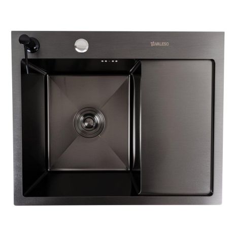 Кухонна мийка CM 58*48 L PVD чорна VALESO Handmade (круглий сифон 3,0/0,8)
