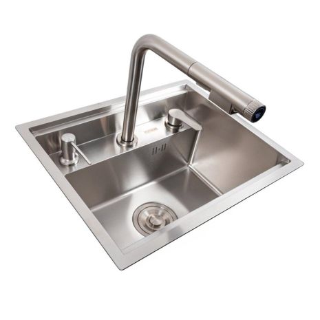 Нержавійка кухонна мийка CM 47*38 прихованого монтажу Platinum Handmade зі змішувачем