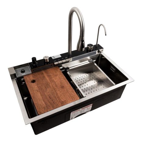 Кухонна мийка 75*45М сатин Platinum Handmade "Водоспад", мийка сатин