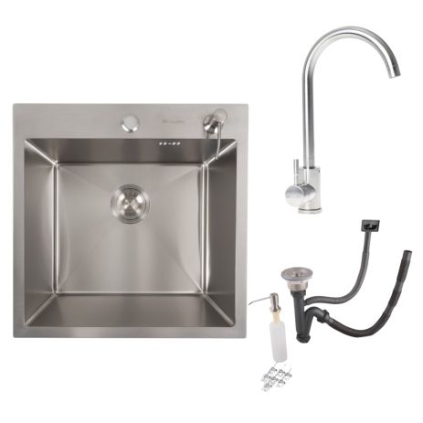 Комплект кухонний: Valeso Handmade Мийка (50x50 см) нержавійка ДЕКОР + Змішувач 56 NESP Комплект кухонний: Valeso Handmade Мийка (50x50 см) нержавійка ДЕКОР + Змішувач 56 NESP