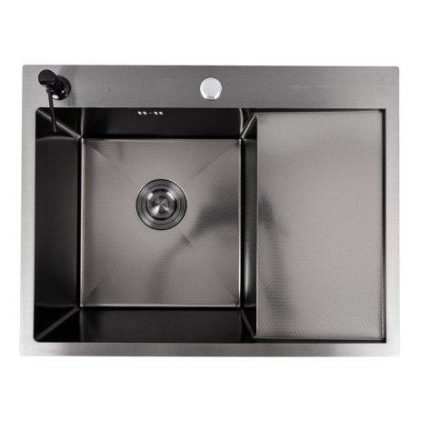 Кухонна мийка VALESO 65*50 L PVD чорна Handmade DÉCOR (круглий сифон, 3,0/0,8)
