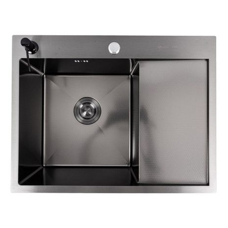 Кухонна мийка VALESO 65*50 L PVD чорна Handmade DÉCOR (круглий сифон, 3,0/0,8)