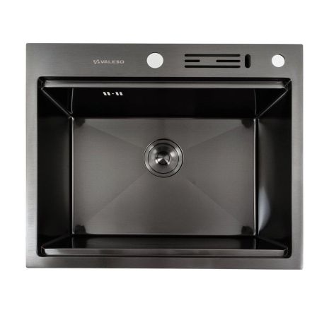 Чорна кухонна мийка з підставкою для ножів, PVD 60х50