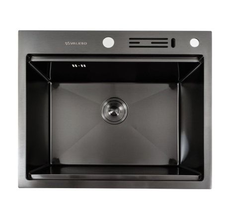 Чорна кухонна мийка з підставкою для ножів, PVD 60х50